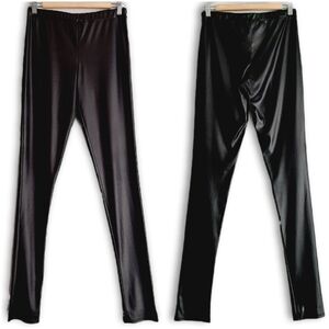 SARAH PACINI Italy Shiny Wet Look Long Leg Slim Fit Black Leggings Tights Sz S
